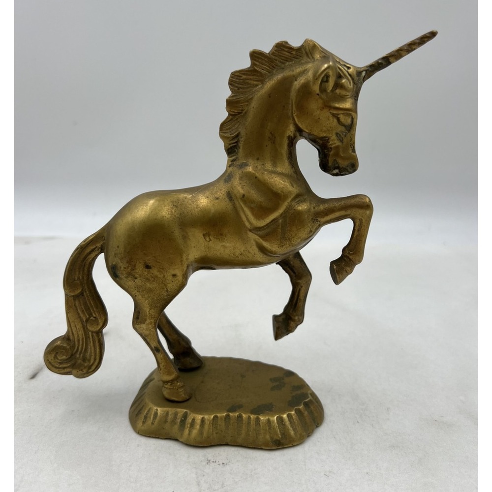 Vintage Brass Unicorn Figurine Rearing Mythical Statue Battlefield Antiques Inc
